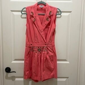 Vintage RIO Inc. Coral Denim Sleeveless Pleated Jeweled Romper